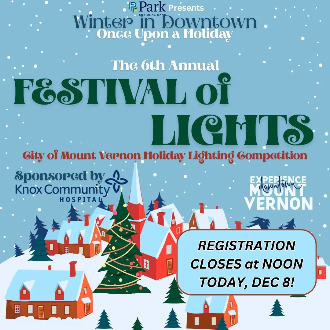🚨 LAST CHANCE! 🚨
Festival of Lights registration closes TODAY at NOON!

Don&rsquo;t miss your chance to be part of one of Mount Vernon&rsquo;s brightest traditions. Whether you're going classic, colorful, or completely creative &mdash; we want to s