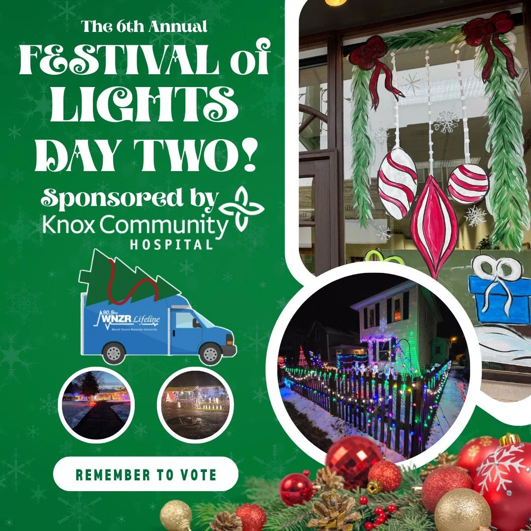 Good morning Mount Vernon! 🎄✨
It&rsquo;s Day 2 of the Festival of Lights, and tonight is the perfect time to bundle up and take a drive through our magical community displays!

🎶 WNZR 90.9 FM will be playing holiday favorites all evening
🚙 Big Blu