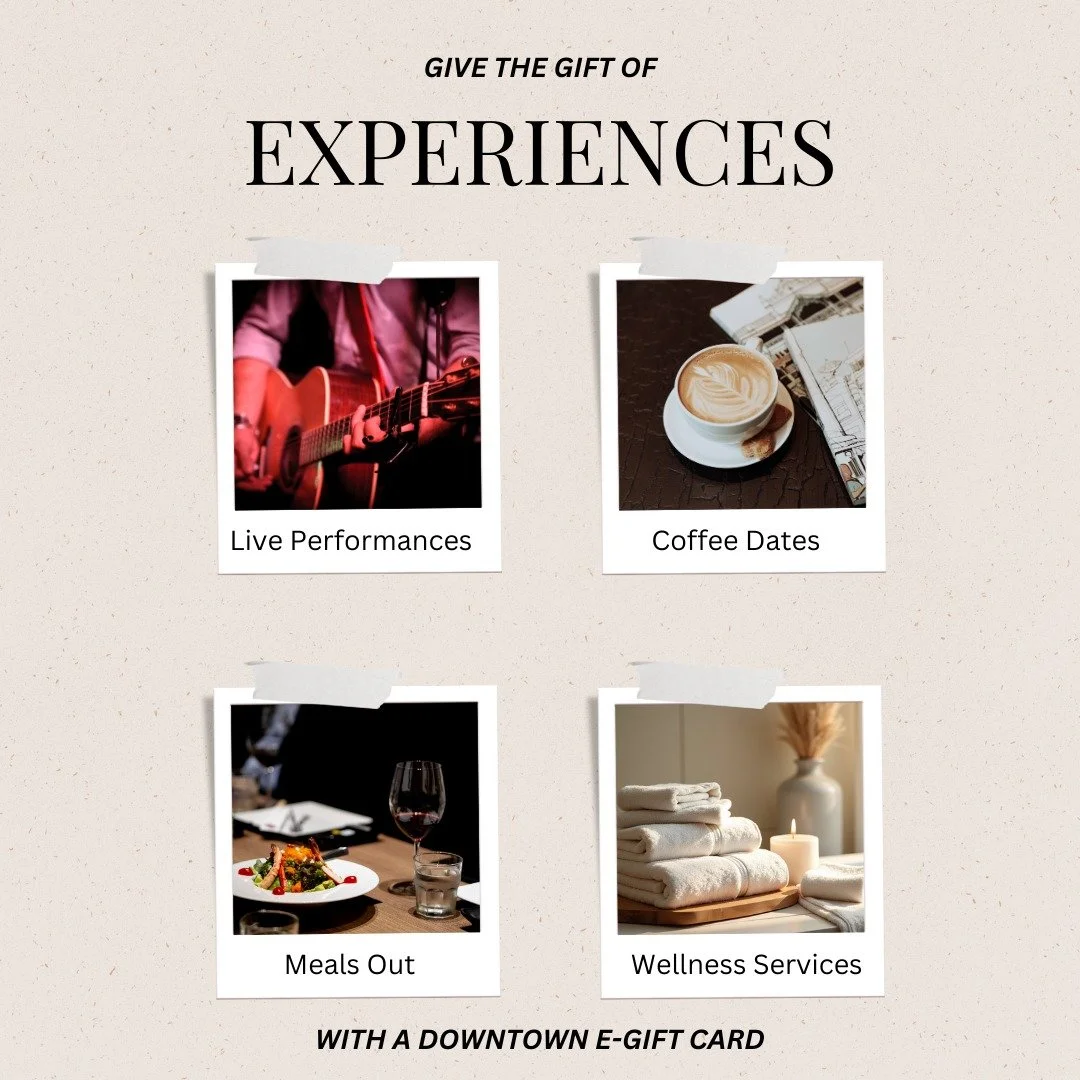 🎭 🍽️ 🪓 The Downtown Gift Card isn&rsquo;t just for shopping, it can be used for experiences, too!
&bull; Live performances
&bull; Coffee dates
&bull; Meals out
&bull; Axe throwing
&bull; Wellness services
Give the gift of memories &mdash; while ke