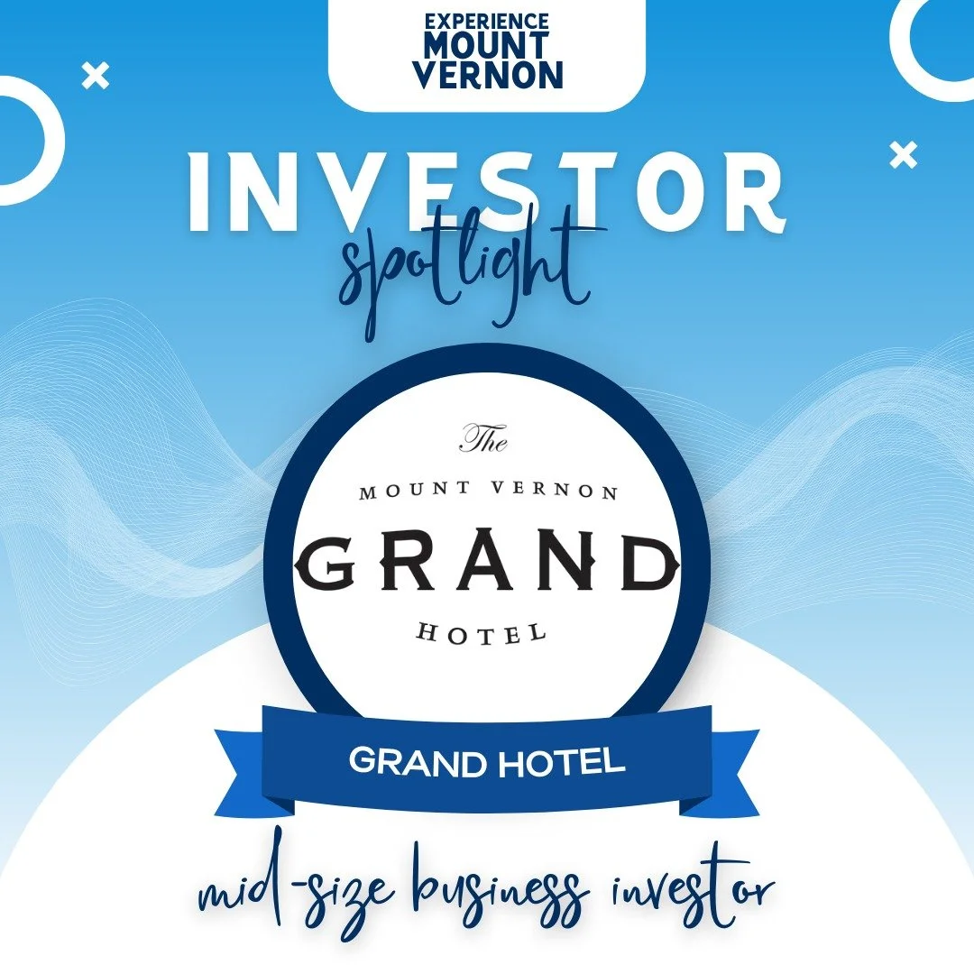 ✨ Investor Spotlight: Mount Vernon Grand Hotel ✨
The Mount Vernon Grand Hotel plays a key role in welcoming visitors to our community. Their investment in Downtown Mount Vernon helps enhance downtown experiences that make guests&mdash;and residents&m