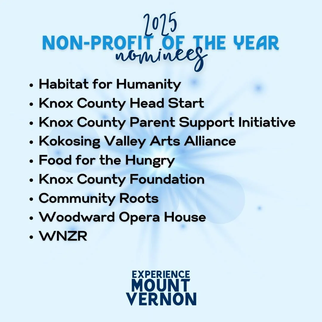 🏆 Non-Profit of the Year Nominees
The Non-Profit of the Year nominees are making a meaningful difference in our community every day. Their missions, programs, and partnerships help strengthen Mount Vernon while enhancing the quality of life and comm