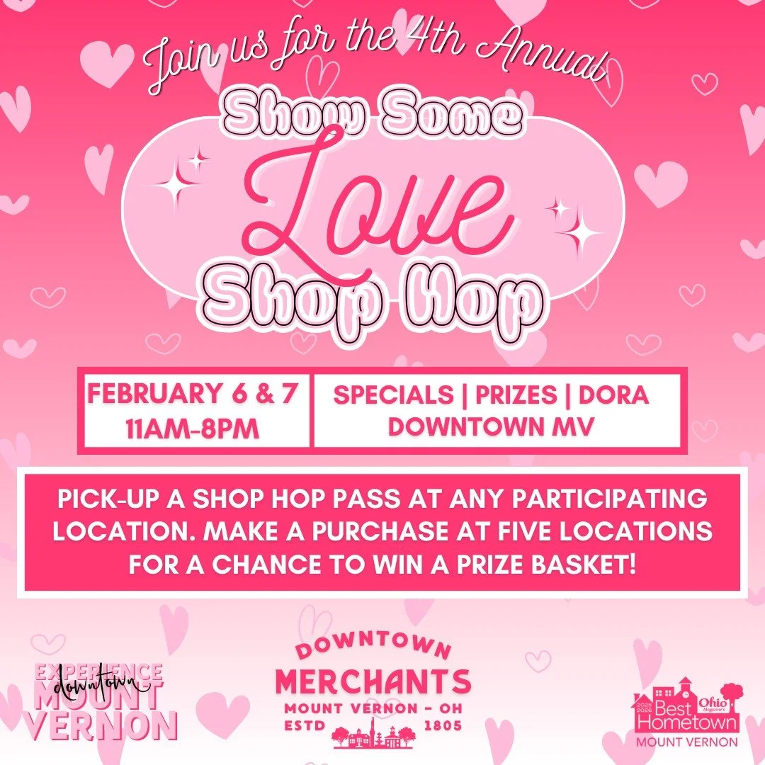 🎁 Downtown Prize Basket Alert! 🎁
Complete your passport with 5 stamps for a chance to win a basket filled with local goodies. One weekend. One passport. One BIG reason to shop downtown. 💥
The 4th Annual Show Some Love Shop Hop is hosted by the Mou