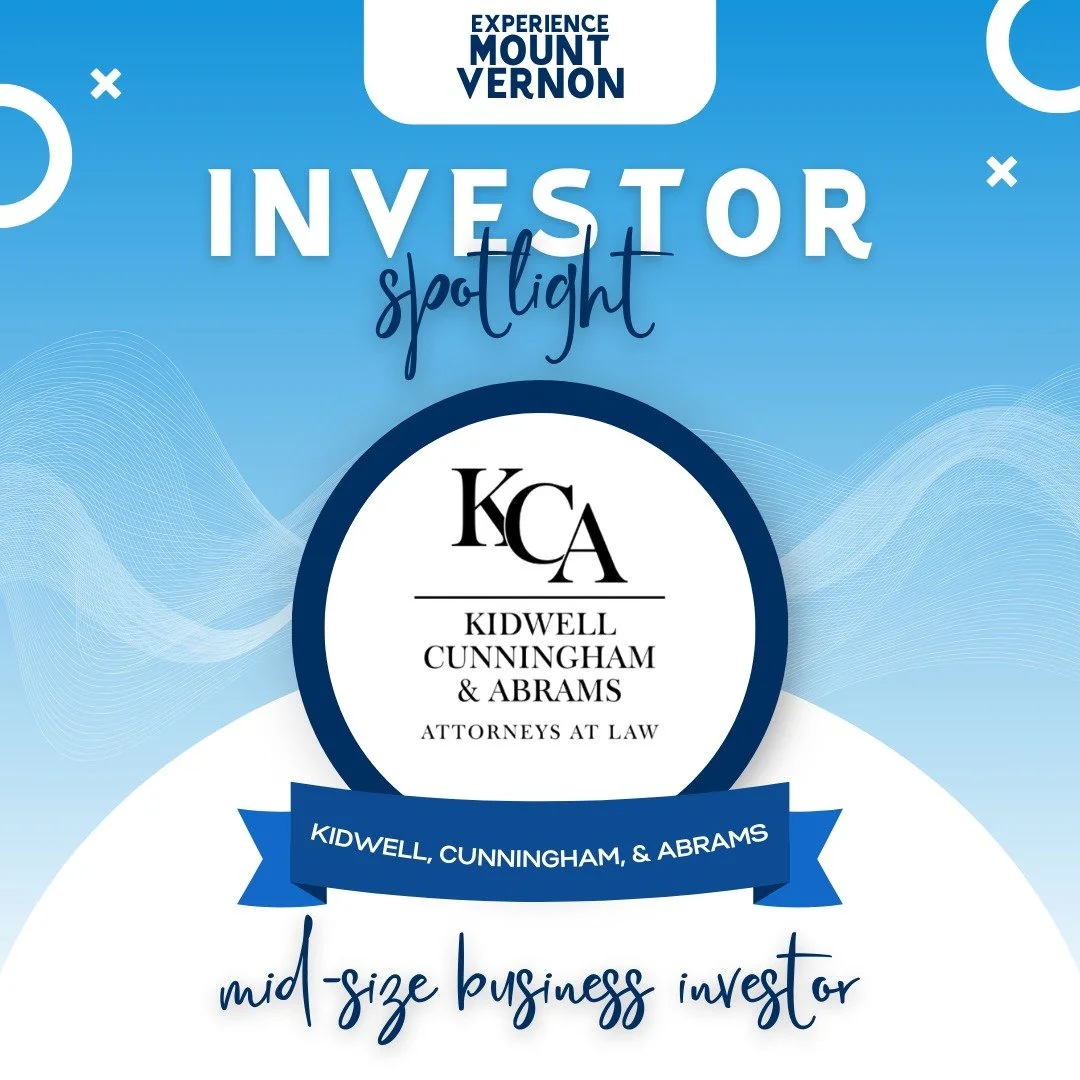 ✨ Investor Spotlight: Kidwell &amp; Cunningham, &amp; Abrams, Ltd✨
Kidwell, Cunningham, &amp; Abrams&rsquo; investment in Experience Mount Vernon highlights their commitment to service, stability, and community leadership. Supporting downtown vibranc