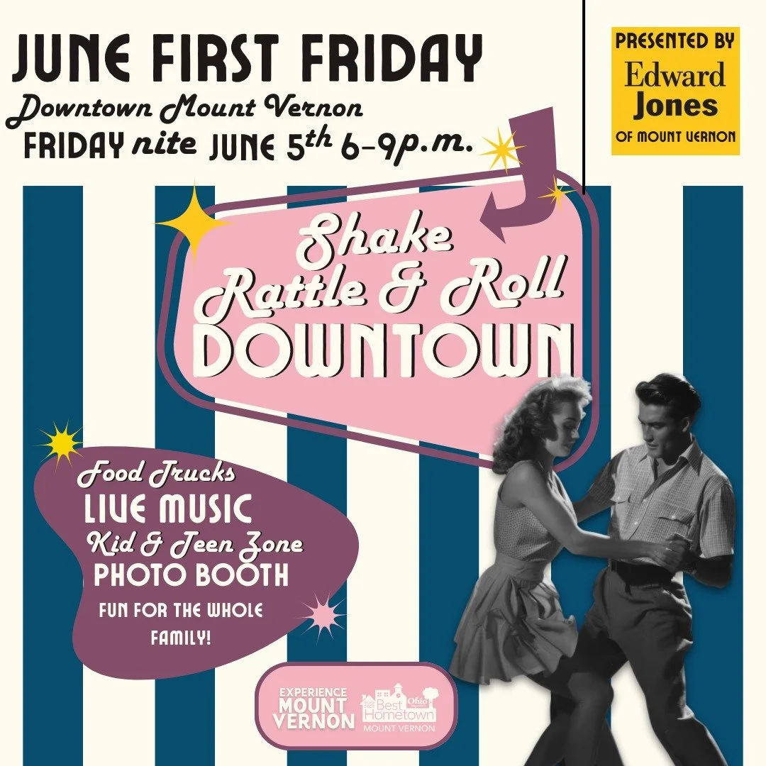 🎉 Be Part of First Fridays in Downtown Mount Vernon! 🎉
Exhibitor registration is OPEN for the 2026 First Friday season&mdash;and you won&rsquo;t want to miss this lineup:
🕺 June 5: Shake, Rattle, &amp; Roll Downtown (registration closes 5/5)
🇺🇸 