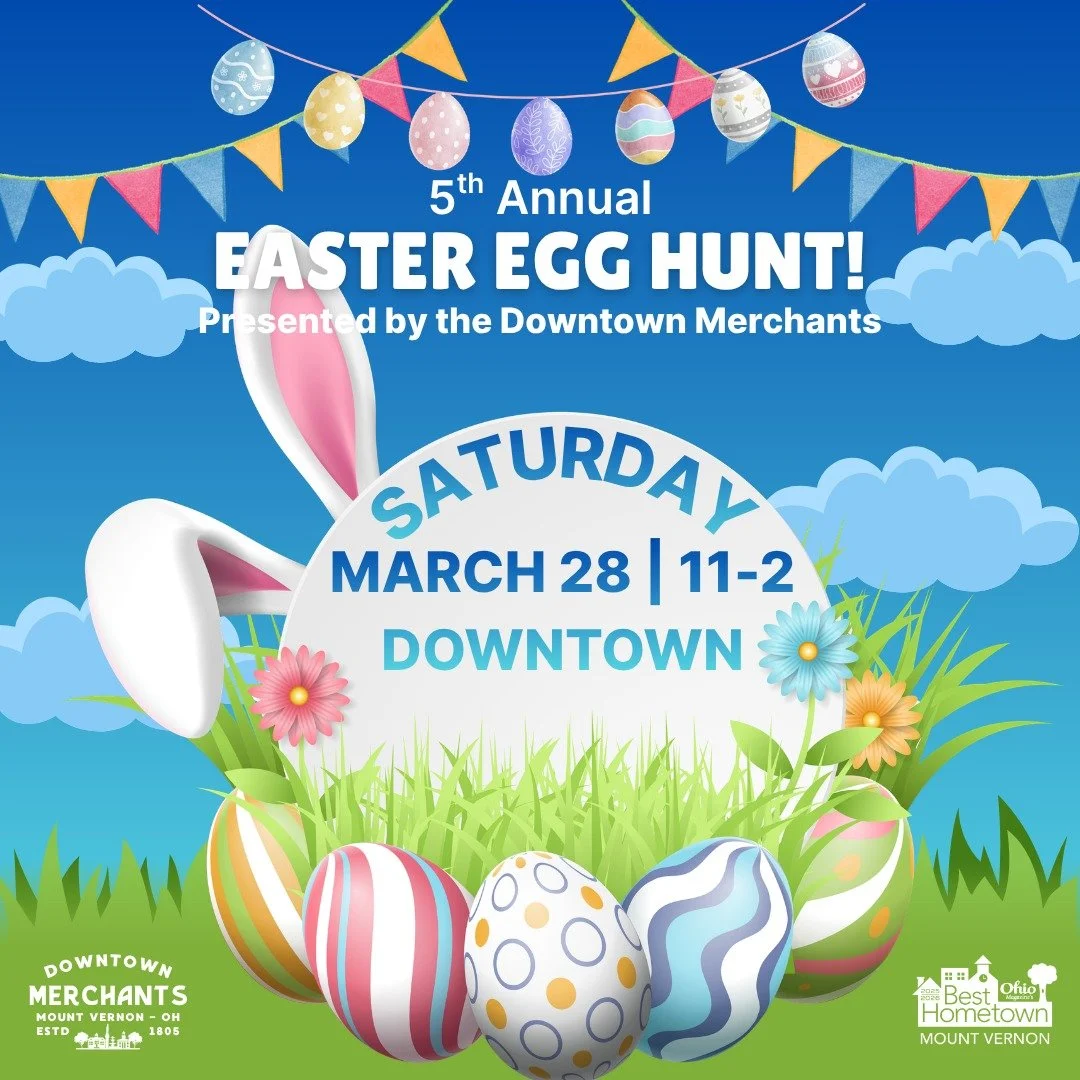 🌸🐣 Almost time to hunt for eggs! 🐣🌸
The 5th Annual Easter Egg Hunt, hosted by the Mount Vernon Downtown Merchants, is just around the corner!
✨ What to expect:
🥚 Easter eggs at participating businesses
🐰 A fun, walkable downtown experience
🌷 S