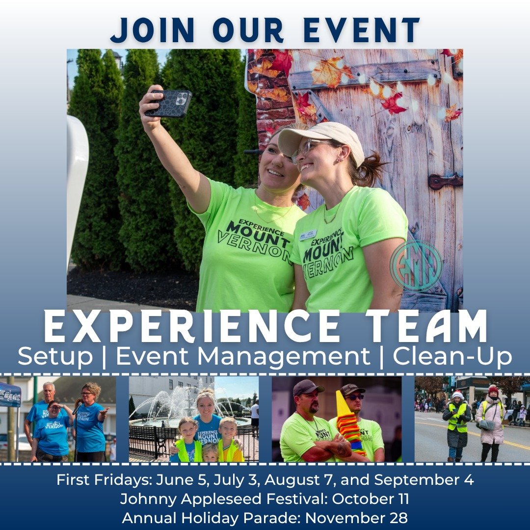 🙌✨ Want to be part of the magic behind the scenes? ✨🙌
Experience Mount Vernon is looking for event volunteers for the 2026 season! From First Fridays to festivals and everything in between, our events wouldn&rsquo;t be possible without amazing peop
