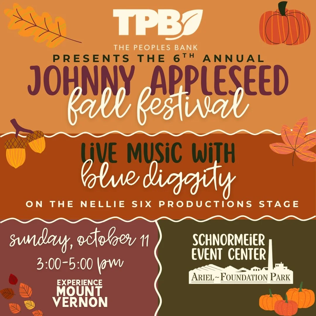 🎶🍂 Fall fun sounds even better with a little live music!

We&rsquo;re excited to welcome Blue Diggity to the @nellie_six_productions Main Stage at this year&rsquo;s Johnny Appleseed Fall Festival.

And when you hear your stomach rumble, head over t
