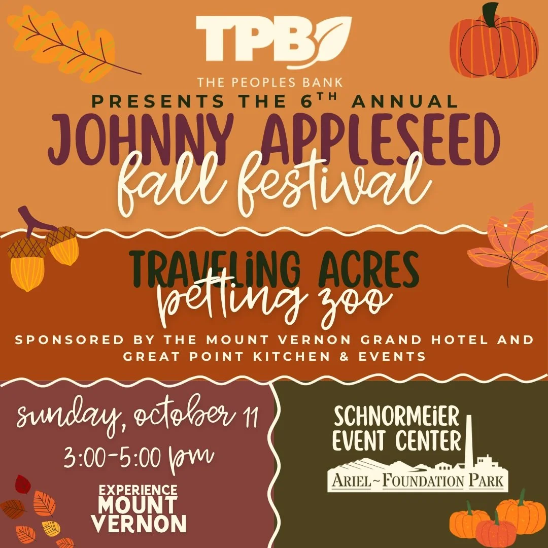 🐐 Who&rsquo;s ready for some adorable visitors?!

The @travelingacrespettingzoo is coming to the 6th Annual Johnny Appleseed Fall Festival presented by the Peoples Bank of Gambier, sponsored by @themountvernongrandhotel and @greatpointkitchen 

And 