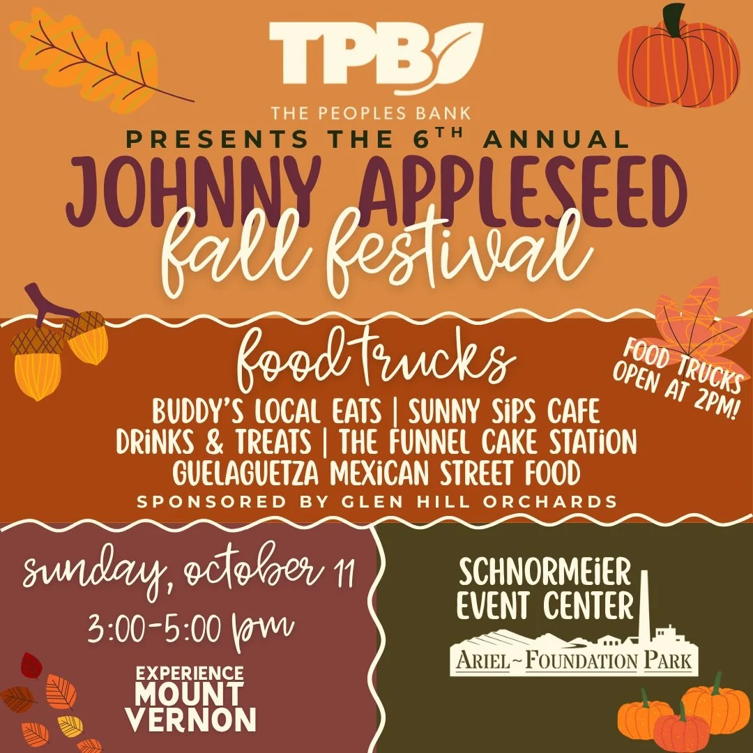 🍂 Come hungry, Mount Vernon! 🚚🍴

What's a fall festival without some delicious food?!

The food trucks are rolling into the 6th Annual Johnny Appleseed Fall Festival presented by the Peoples Bank of Gambier, sponsored by Glen Hill Orchards, and we