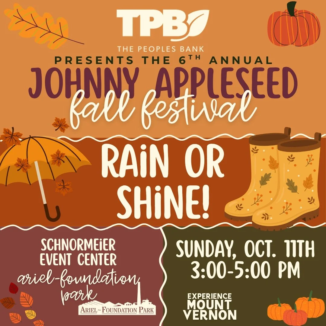 🌦️ Rain or shine, we&rsquo;re celebrating all things fall! 🍎🍂

The 6th Annual Johnny Appleseed Fall Festival presented by the Peoples Bank of Gambier is happening THIS SUNDAY, and a little Ohio weather isn&rsquo;t going to stop the fun!

We&rsquo;