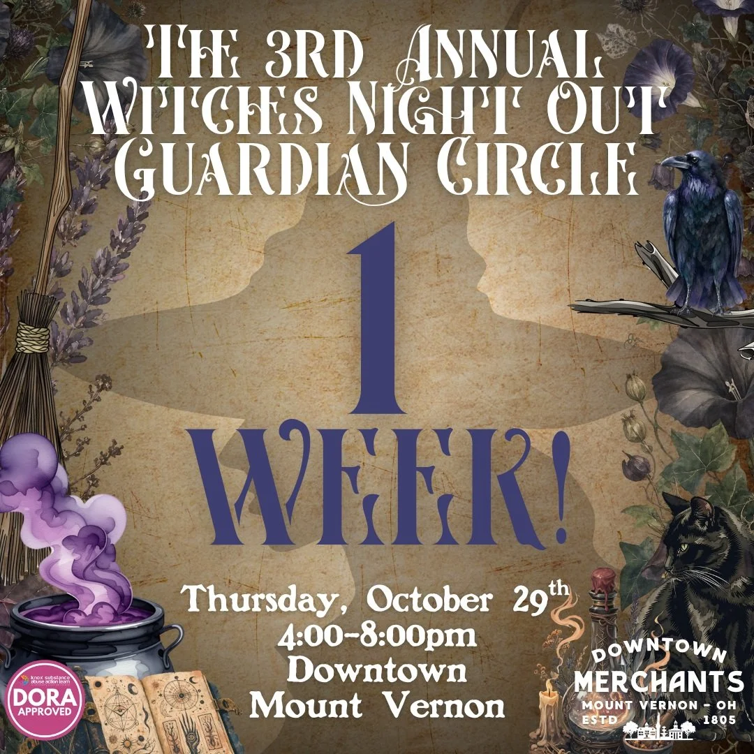 🔮 ONE WEEK UNTIL THE MAGIC BEGINS! 🌙🧙&zwj;♀️

The countdown is ON! Just one week until the 3rd Annual Witches Night Out: The Guardian Circle, hosted by the Mount Vernon Downtown Merchants, takes over downtown Mount Vernon! 🐦&zwj;⬛✨

Gather your c
