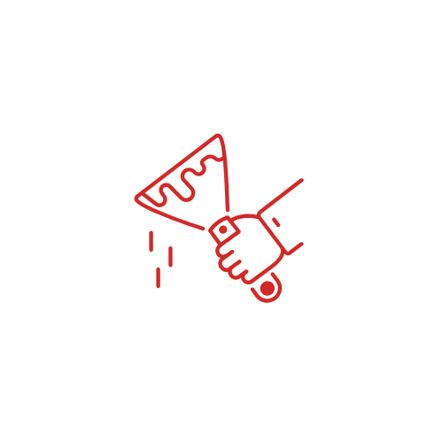 Illustration of a hand holding a trowel with material dripping