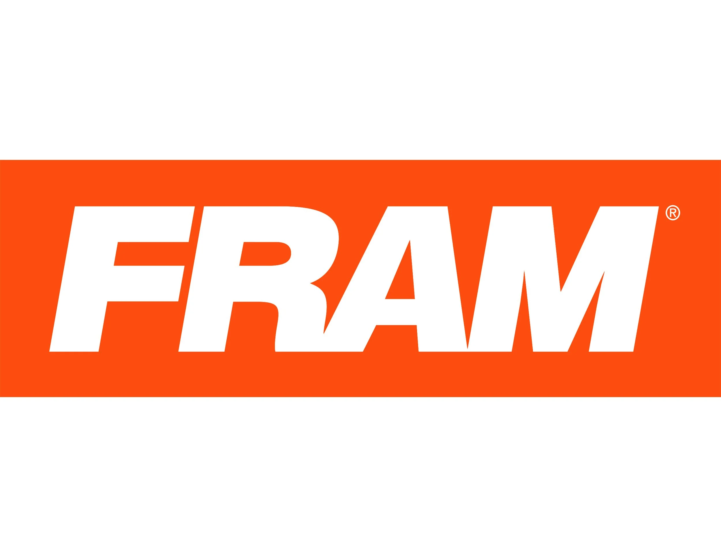 The word 'FRAM' in bold white letters on an orange background.