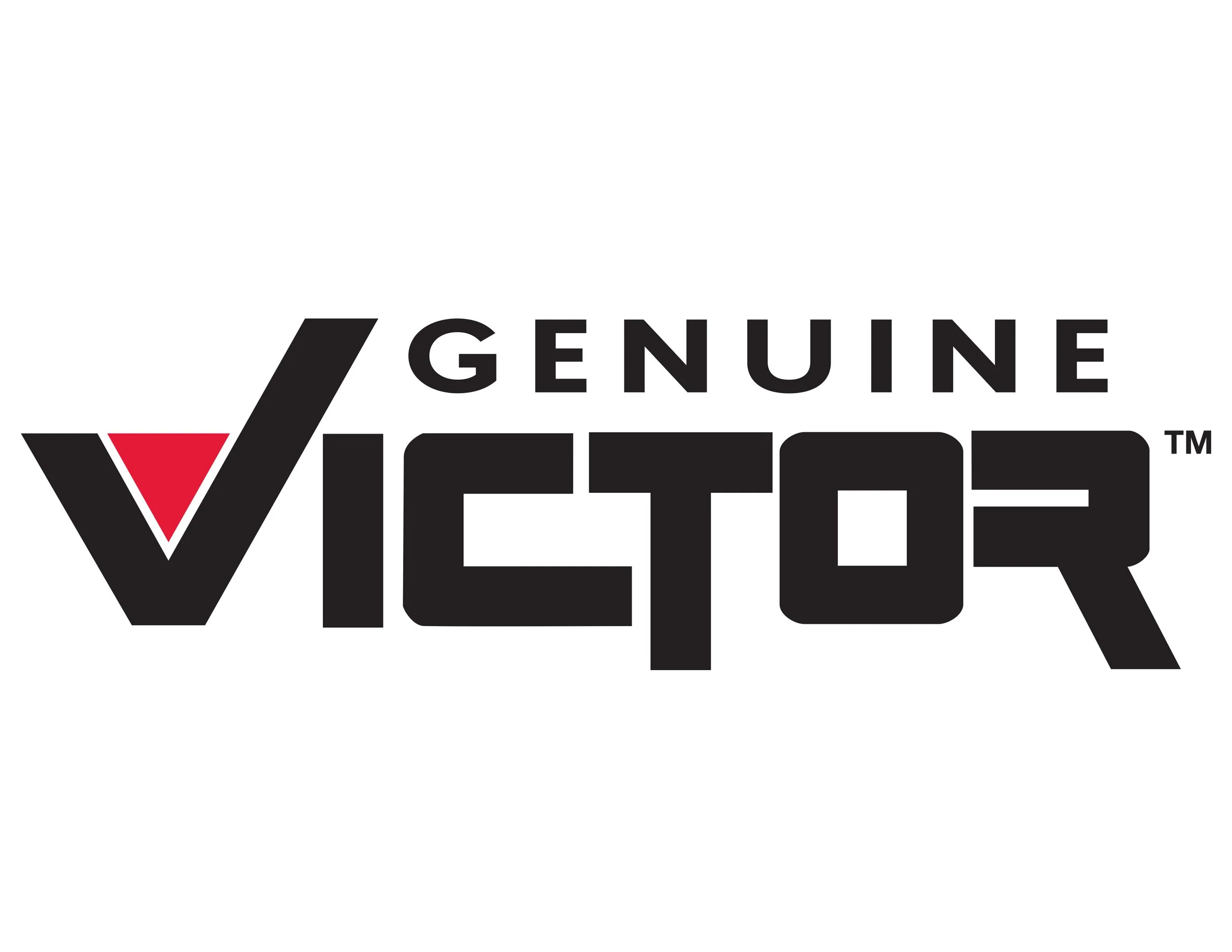 Genuine Victor logo with black text and a red triangle, featuring a stylized checkmark and the word Victor in bold uppercase.