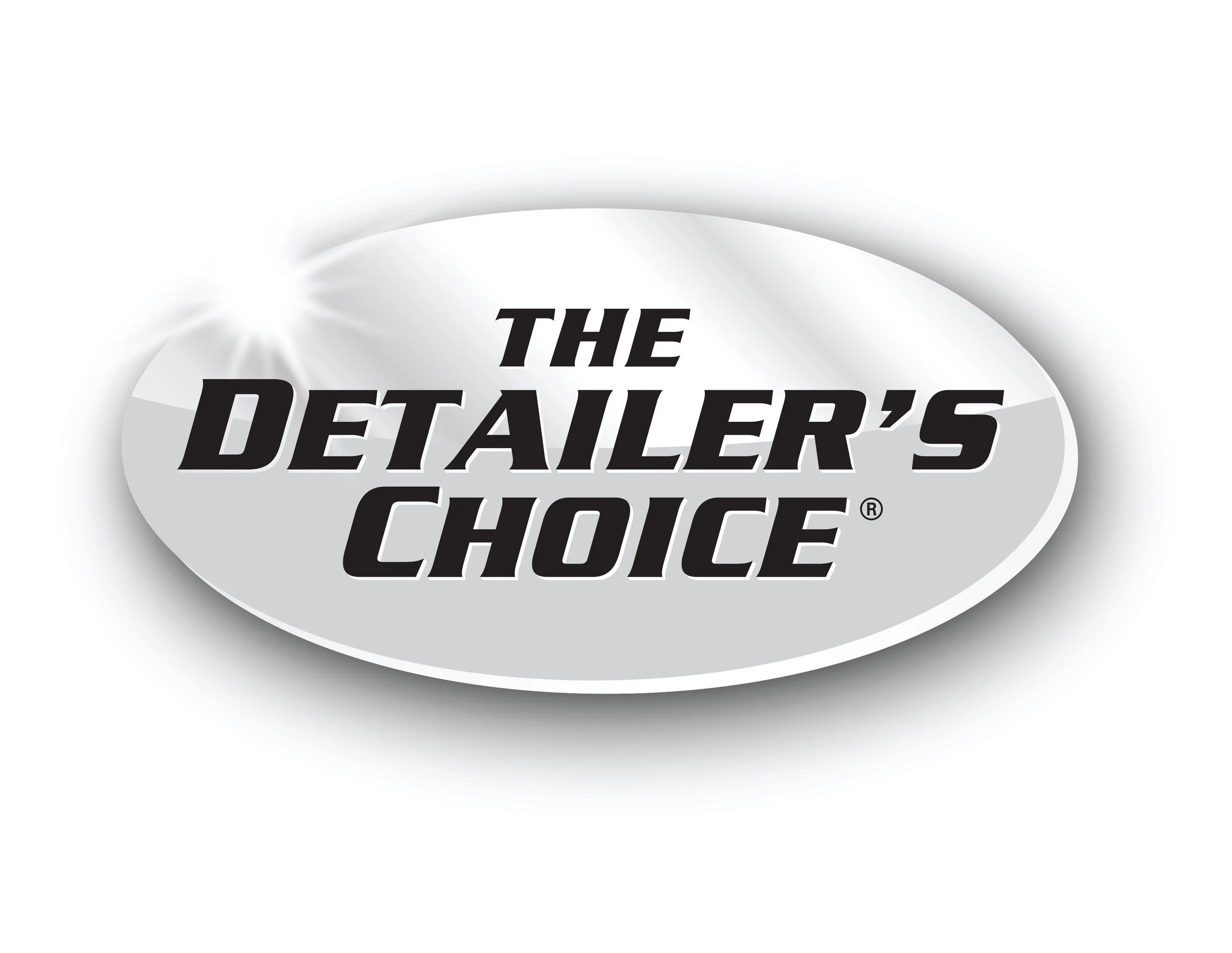 Logo of The Detailer's Choice in black text on a silver oval with a starburst highlight.