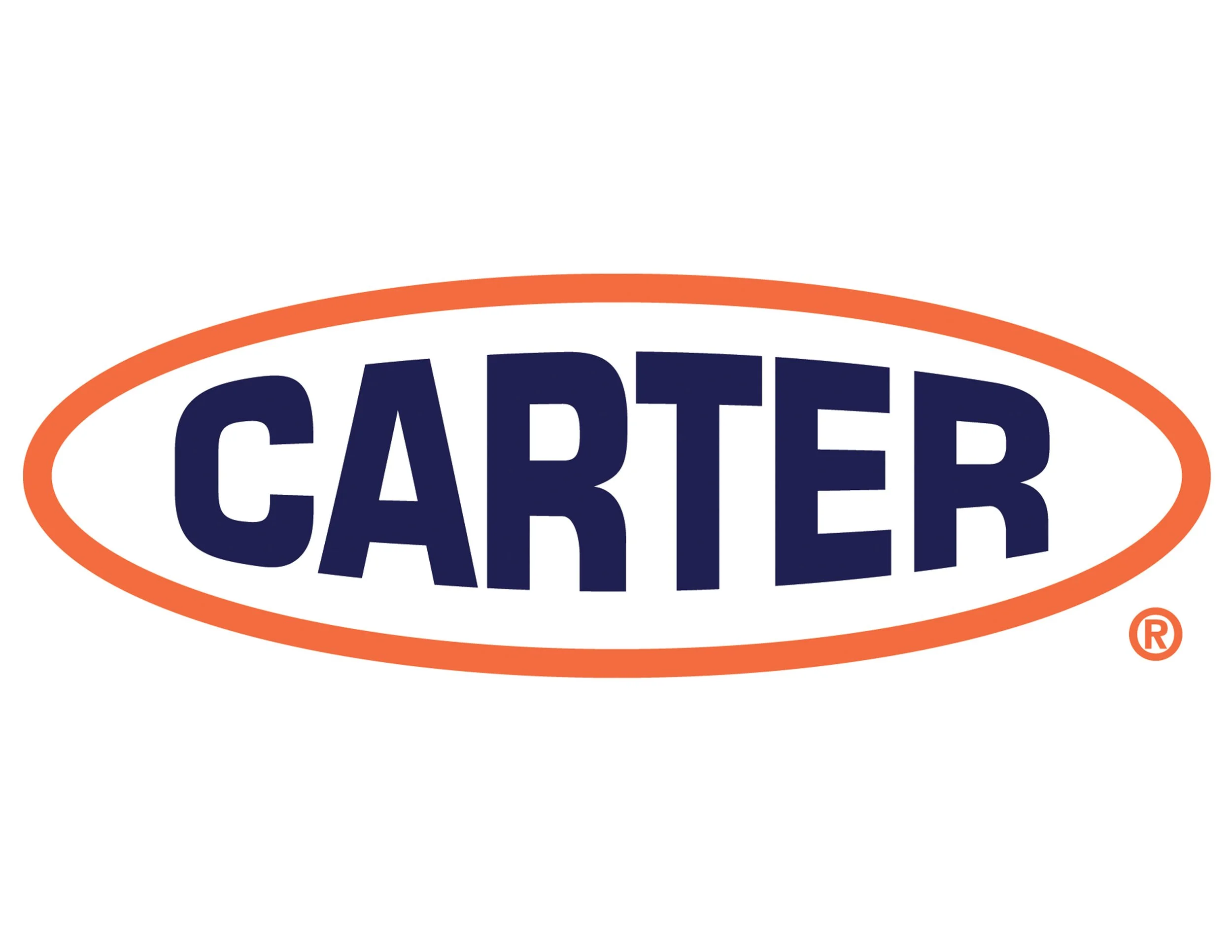 Carter logo with bold blue text inside orange oval outline.