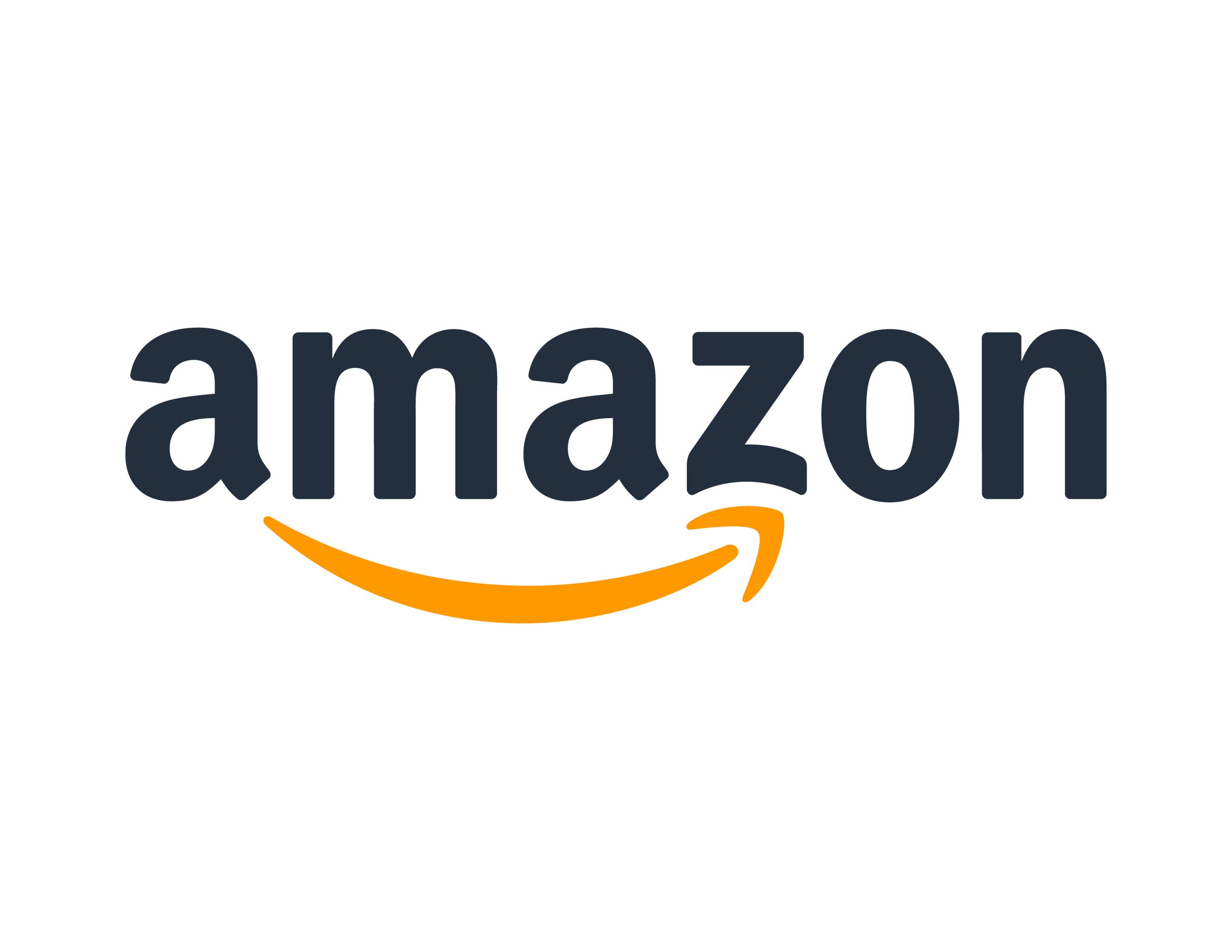 Amazon logo with black text and orange arrow underneath