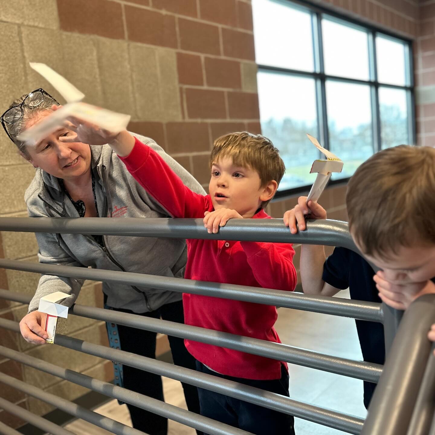 Kindergarten Helicopters!  It&rsquo;s always fun when you can launch things from the 2nd story&hellip;supervised of course. 😉 #wearestals