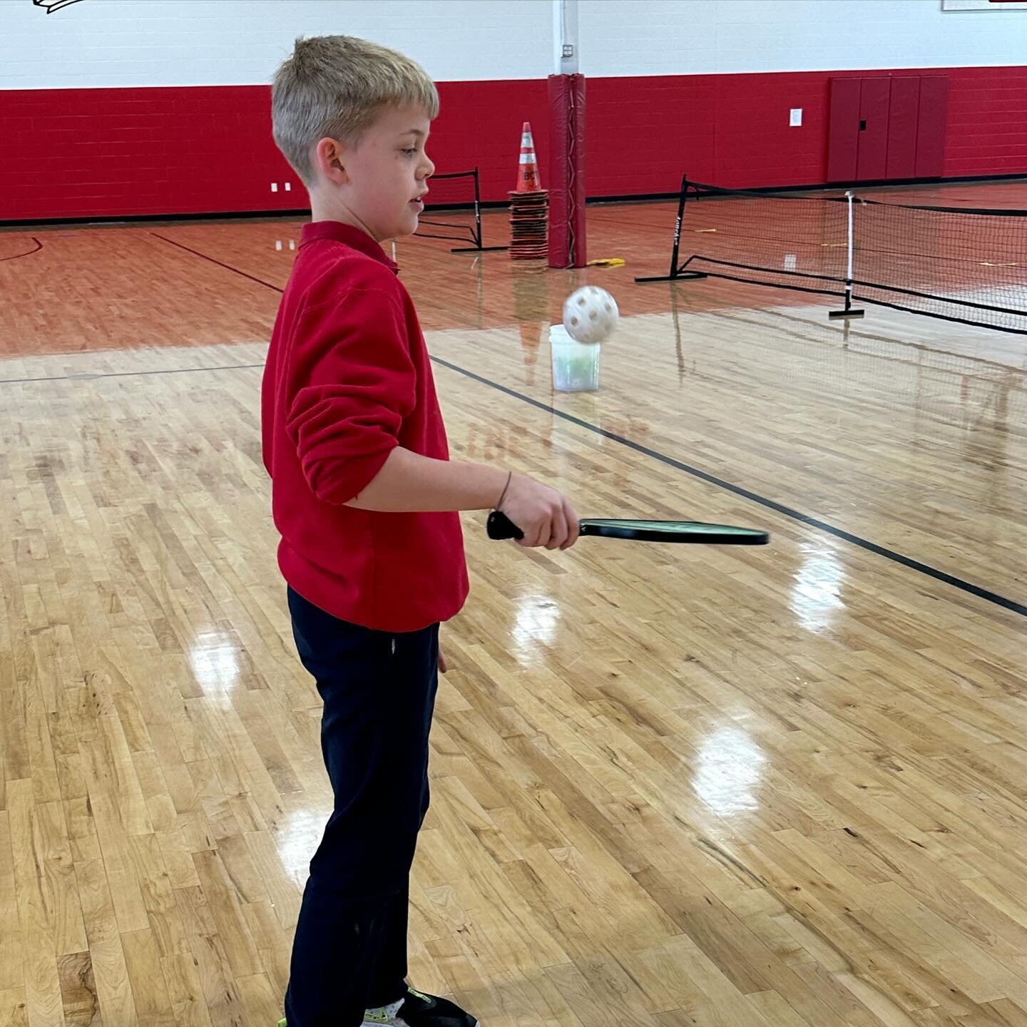 Learning pickleball in PE!  Today was all about starting with the basics and getting used to the ball and racquet. #wearestals #pickleballislife