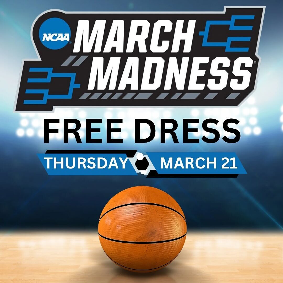 We will have March Madness Free Dress tomorrow, Thursday, March 21.  Students may wear their favorite sports team apparel.  #wearestals