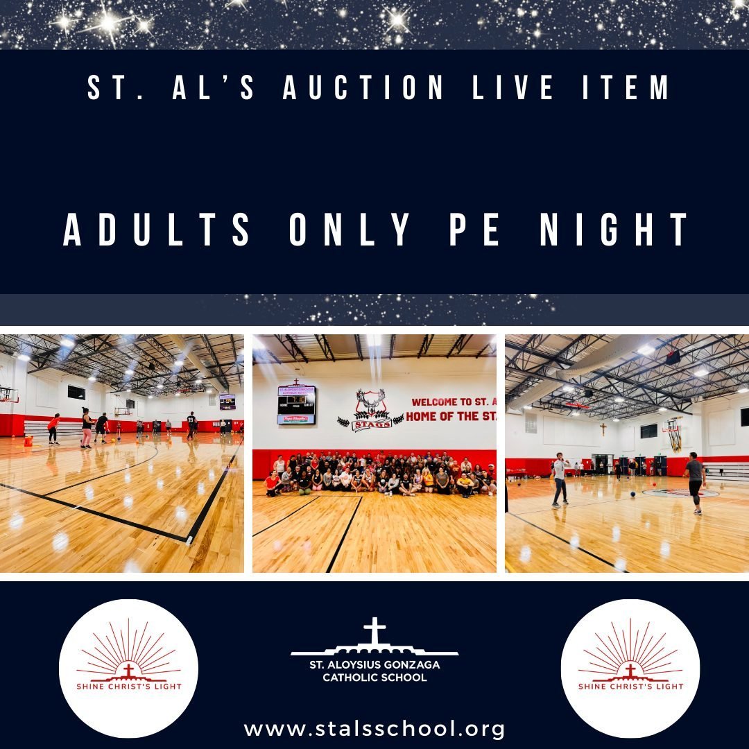 OUR 2024 ST. AL'S AUCTION IS ONLY 3 DAYS AWAY! ⁠ ⁠ ⁠
For one night, and one night only, the grown-ups finally get to play while the kids are away! Spend the evening in everyone's favorite class...PE! ⁠
SPACE IS LIMITED TO 100 PEOPLE! ⁠
If you're luck