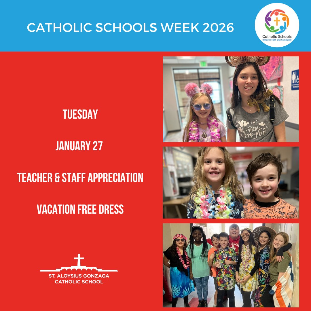 🎉 Catholic Schools Week 2026 🎉⁠
Tomorrow we celebrate Teacher &amp; Staff Appreciation Day&mdash;the heart of St. Al&rsquo;s! 🙏❤️⁠
Students are invited to enjoy Vacation Free Dress 🌴😎⁠
Hawaiian shirts, beach vibes, and travel looks welcome as we