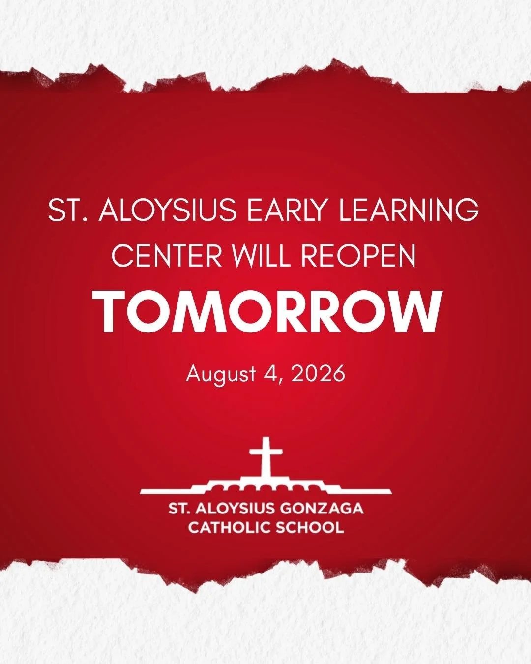 Our Early Learning Center will be open tomorrow, Tuesday, August 4th, during our normal business hours. We are continuing to pray for all families impacted by these fires. ❤️