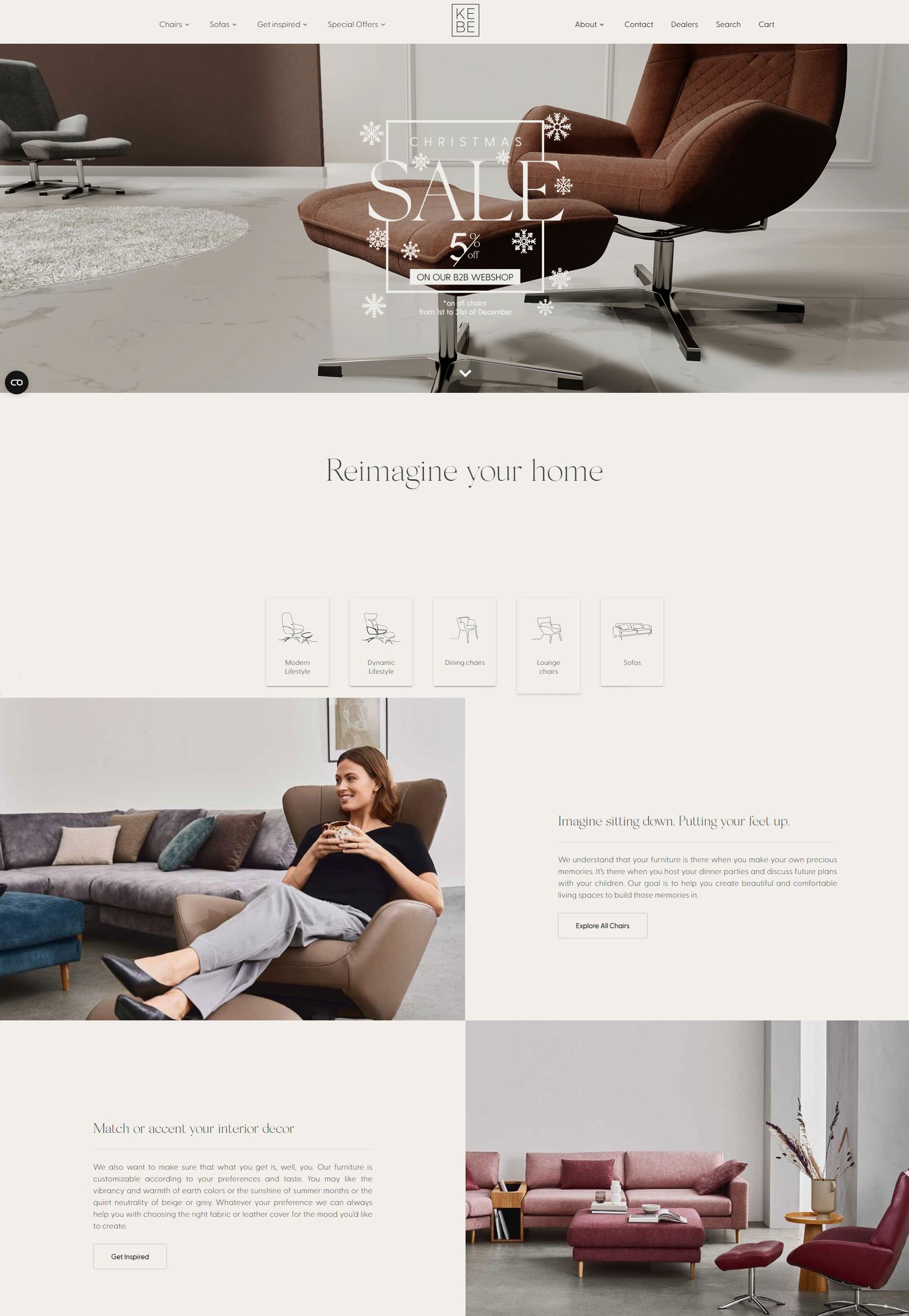 Kebe furniture website design home page image