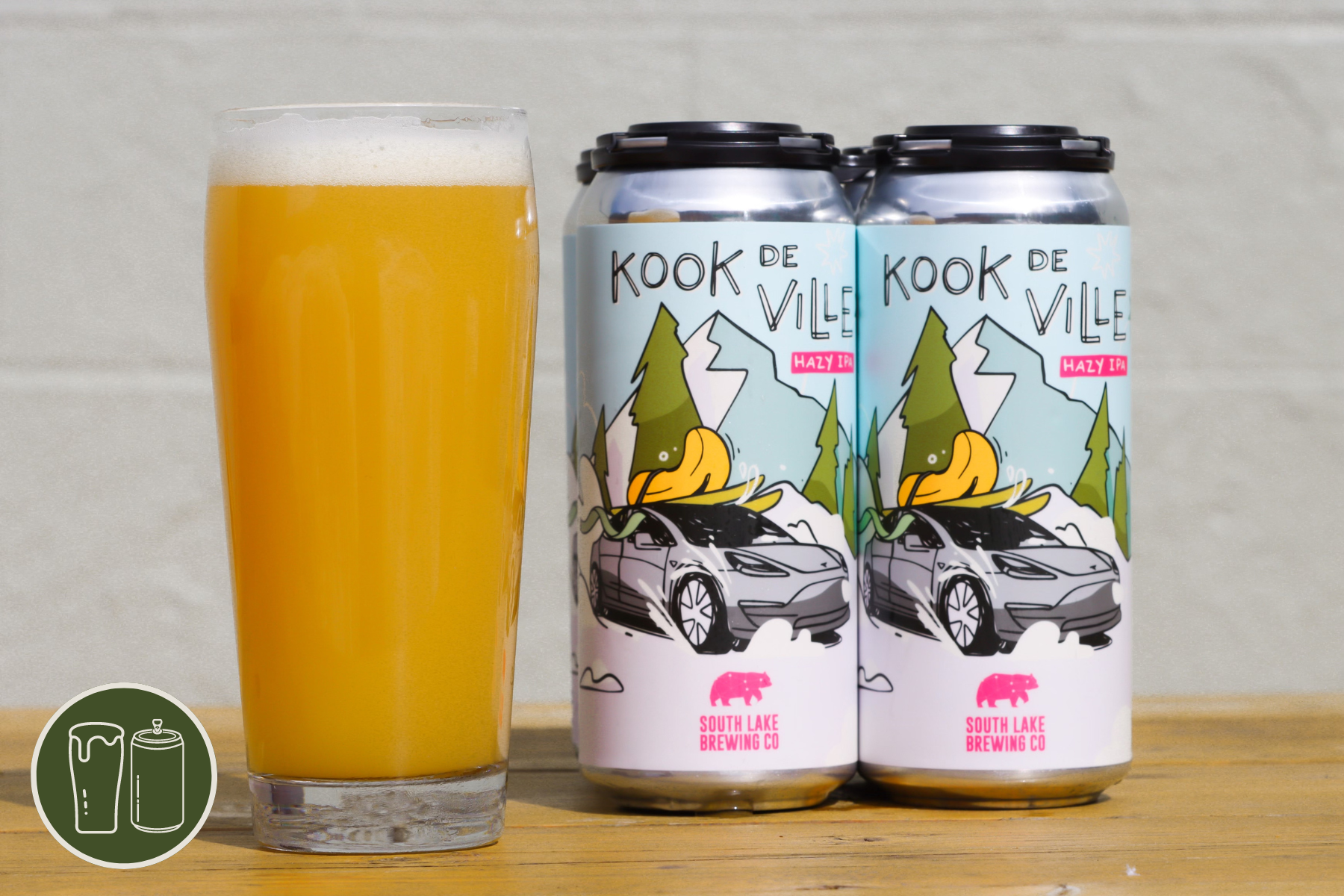 Pint and four pack of Kook de Ville hazy IPA