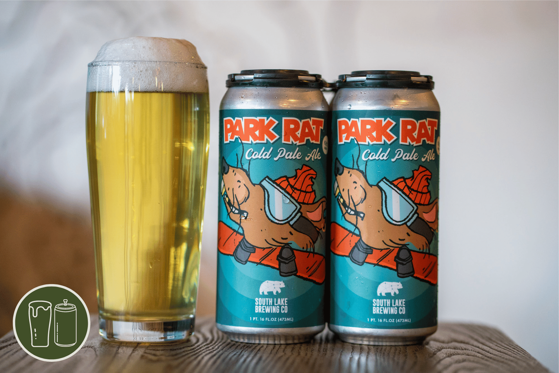 Four pack of Part Rat and Pint on a wooden bar stool
