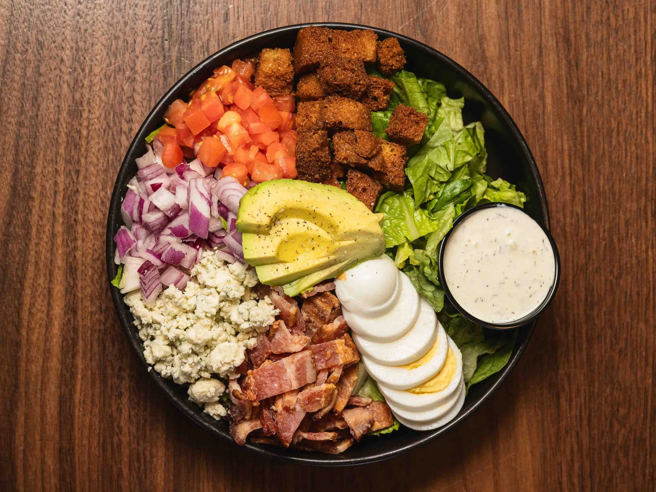 Cozy Cobb Salad with avocado, eggs, bacon, and veggies