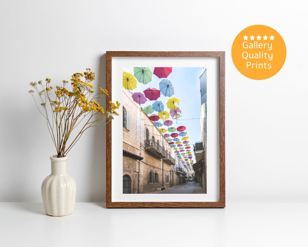 Vibrant Umbrella Street in Jerusalem Art Print | Israel Poster | Jewish Wall Art | Jerusalem Decor | Colorful Israel Print | Jewish Gift