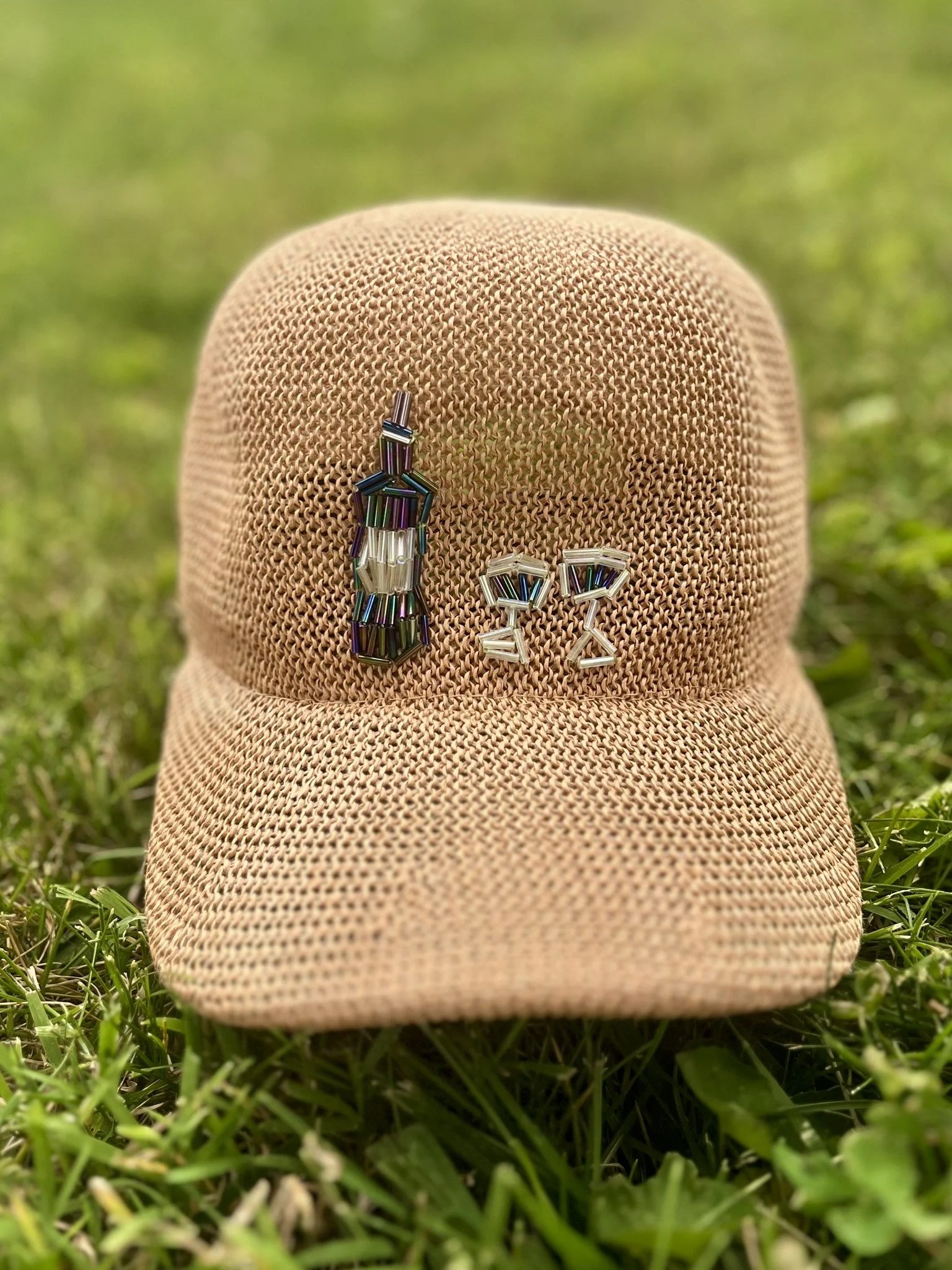 Red Wine Beaded Raffia Dad Hat