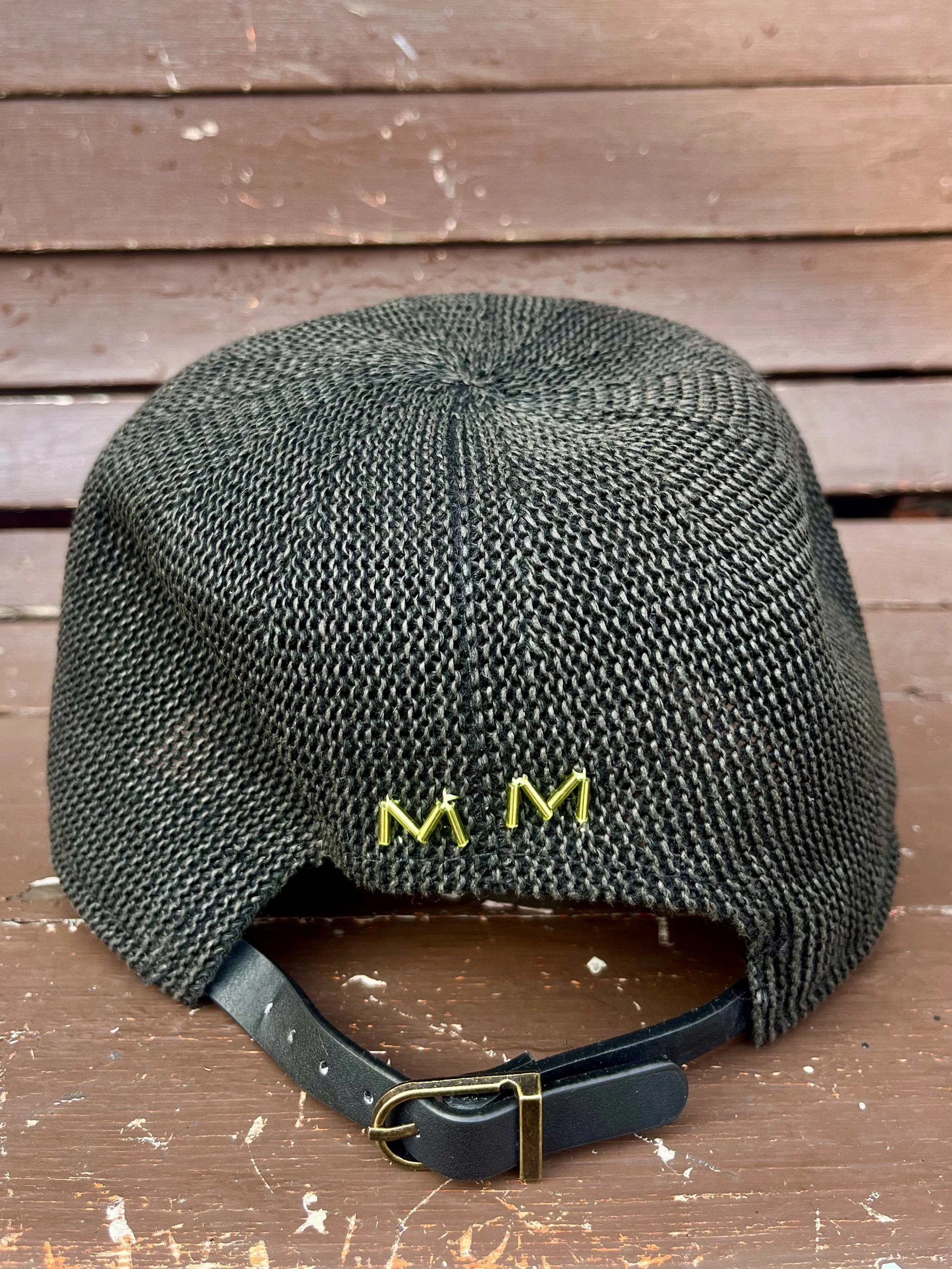 back of raffia hat with buckle detail