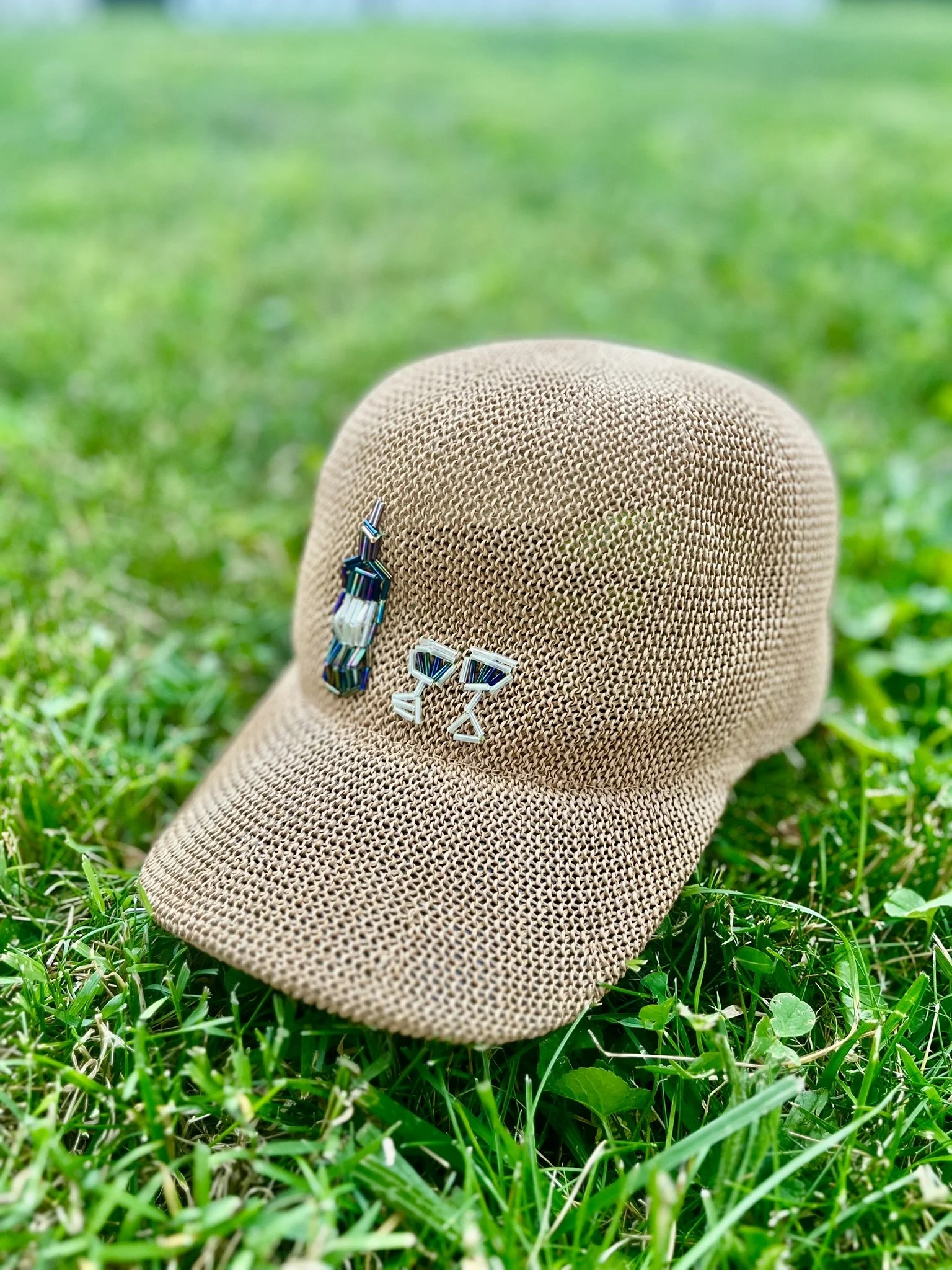 Red Wine Beaded Raffia Dad Hat