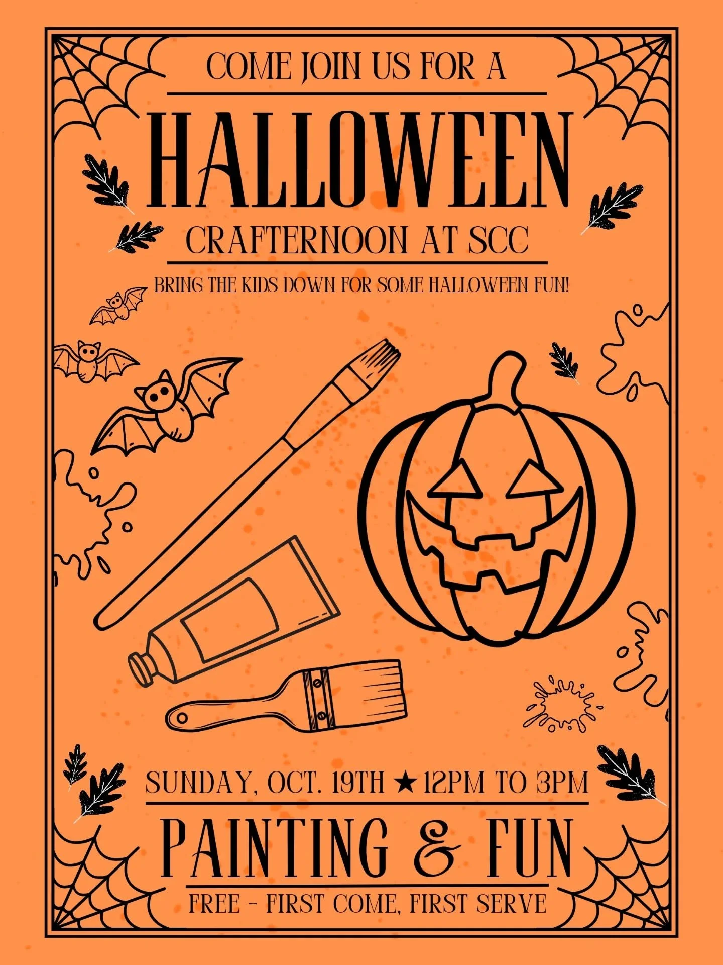 Join us for a Halloween Crafternoon tomorrow at SCC! A free activity for the kids to get them in the spooky holiday spirit π» 
Pop by from 12 to 3 tomorrow, and get your Sunday Funday on while the kids get crafty ποΈπ¨π
While we always try our bes