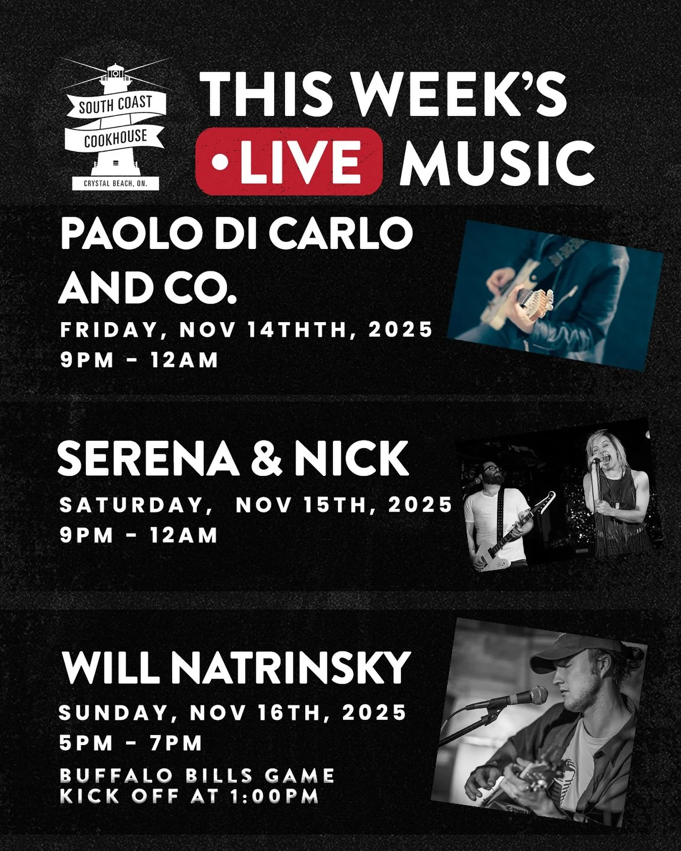 🎶 Your Weekend Plans = Sorted.

South Coast is serving up cold pints, great food, and live music all weekend long, the perfect excuse to round up your crew and make it a vibe 🍻

Friday | Paolo Di Carlo &amp; Co.
Saturday | Serena &amp; Nick
Sunday
