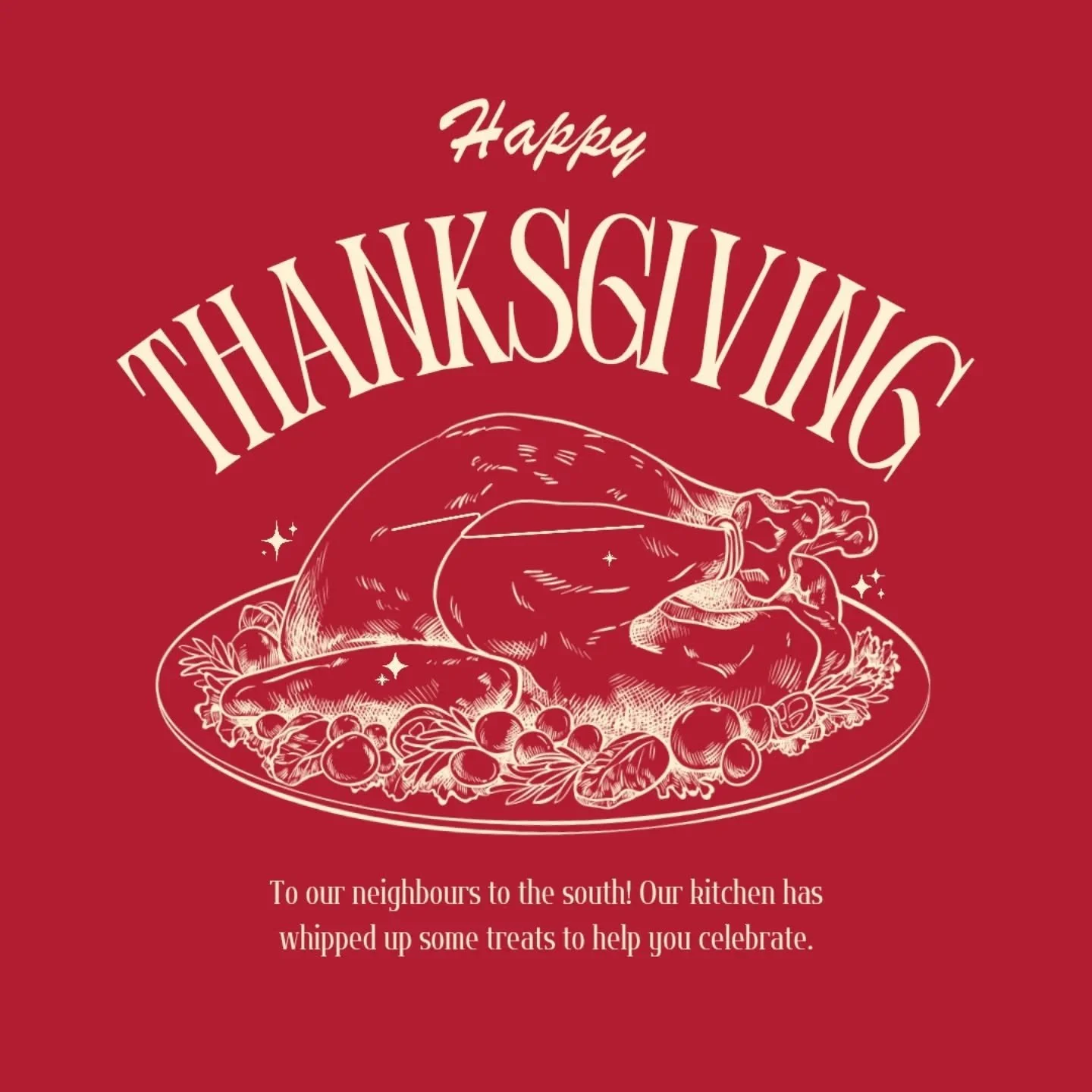 One of the best parts about living in a border town is double the holidays! The SCC kitchen has whipped you up a real treat, a classic Turkey dinner served up with mashed taters, candied carrots, stuffing, gravy and cranberry sauce 🦃 

So if it's yo