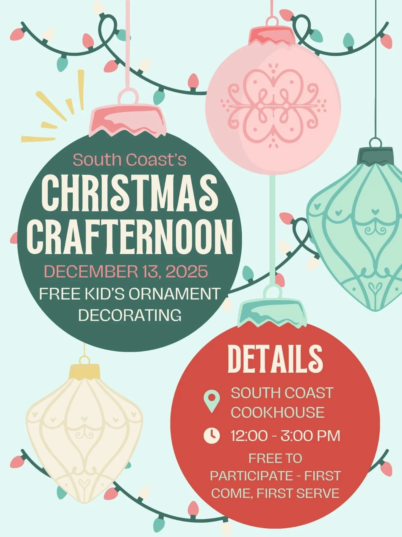 Today's the day! Come get your Crafternoon on at SCC with some FREE Christmas ornament decorating from 12 to 3 🎄

The weather outside is a little frightful, so please drive with caution ❤️