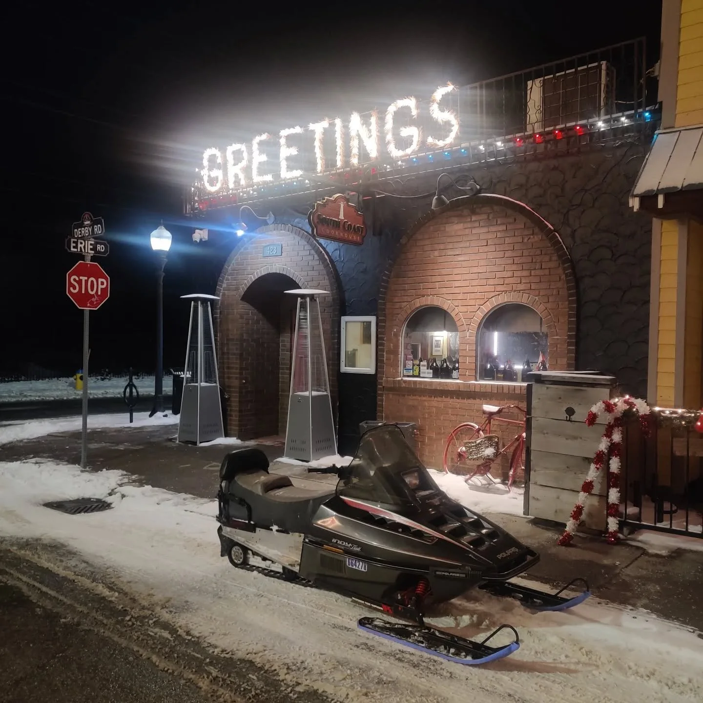 First snow day of the year in the Beach! And you know what that means - turn up on your sled or atv and get a pint on us 🍺

Kids also eat for 1/2 price off the Kid's menu on snow days, so bundle em up and head on down to SCC! 

Please drive, walk or