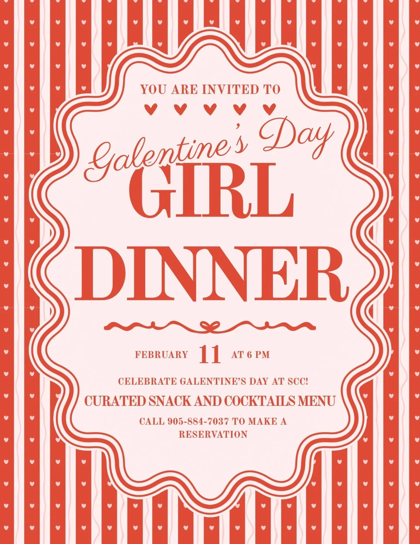 Hey Ladies! Love comes in many different forms, and one that we cannot overlook this season is the relationships you have with your best girlfriends. To celebrate that love we are hosting our first ever Galentine's Dinner at SCC ❤️

Come decked out i