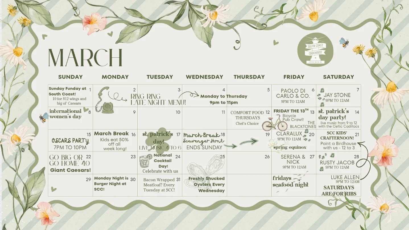 New month, new events at SCC! We can't wait for what the month ahead brings 🌞 A couple highlights: 

🎶 Live music every Friday and Saturday from 9pm to 12am
🚲 Friday the 13th Bicycle Pub Crawl! Grab your bike, your crew and stop by all of your fav