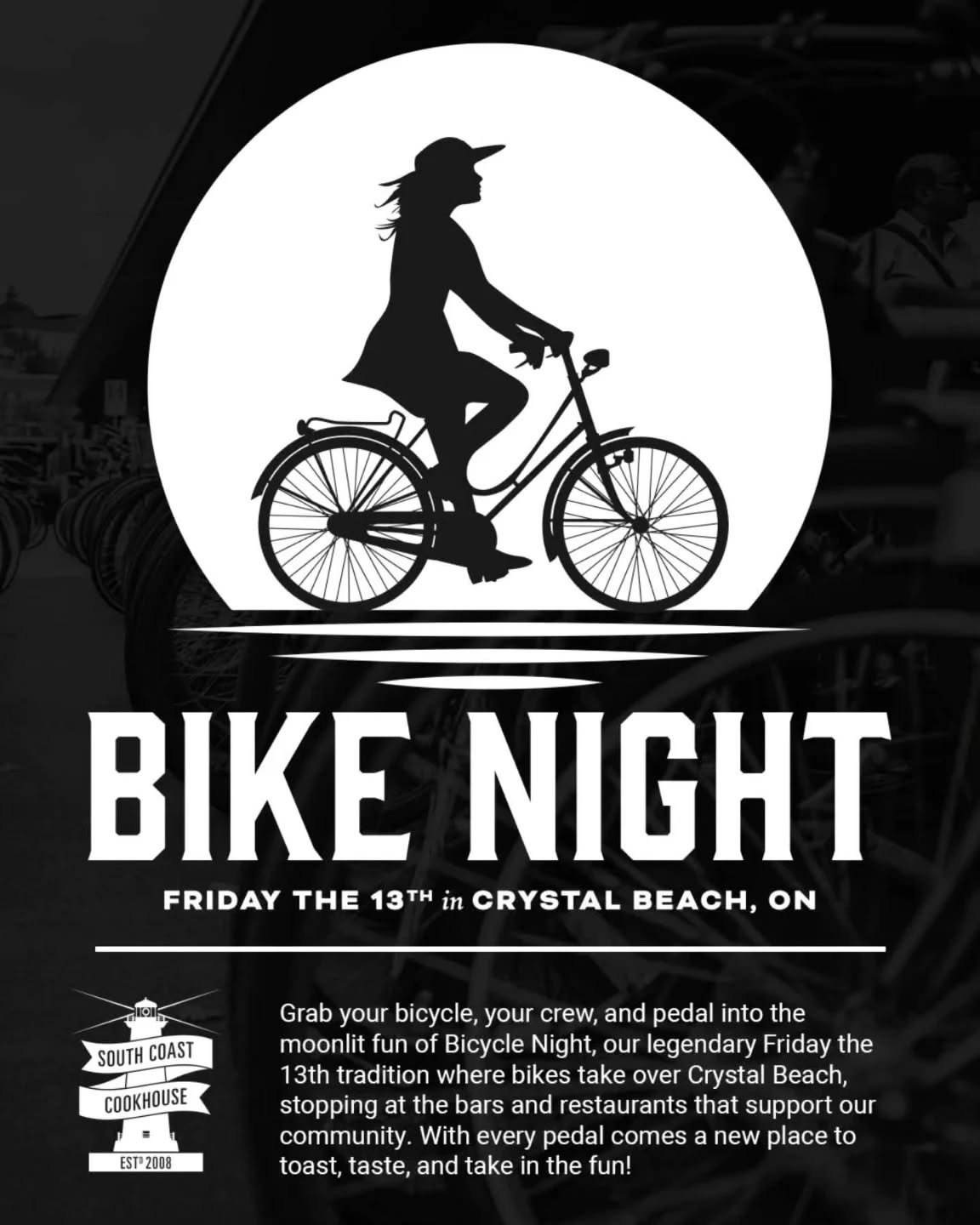 This Friday - grab your crew and your bike and hit the streets! No better way to welcome this spring weather with a Friday the 13th Pub Crawl 🚲+🍺=❤️

Stop by @thecrystalchandelier @evermore_charcuterie @utopiacrystalbeach @gathertastingroom @mabels