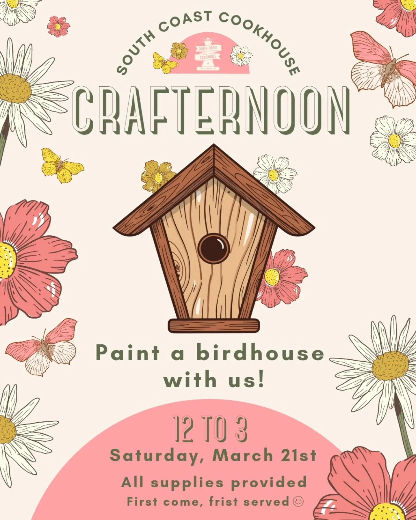 Tomorrow we are hosting a South Coast Crafternoon! Bring the kids down from 12 to 3 to paint a mini birdhouse with us 🐦 All supplies are provided, and our staff will be helping out so you are free to grab a drink and a snack! Don't forget kids eat h
