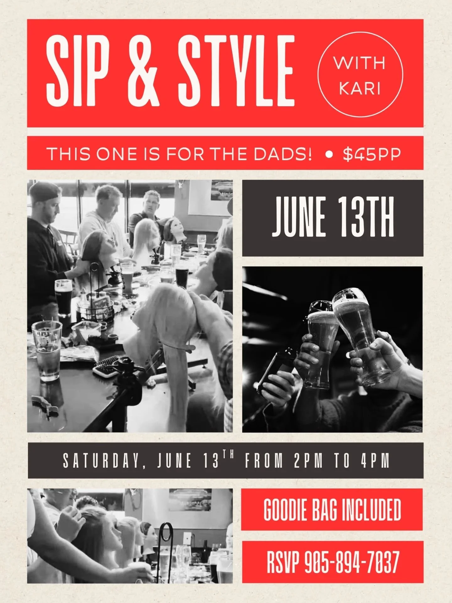 We are so excited to be hosting this event with @hairbykare 🍻 Are you a dad who dreads doing your daughter's hair before school? Or she asks you politely to just let mom do it? Learn some necessary skills while sipping on tasty craft beer! Call SCC 