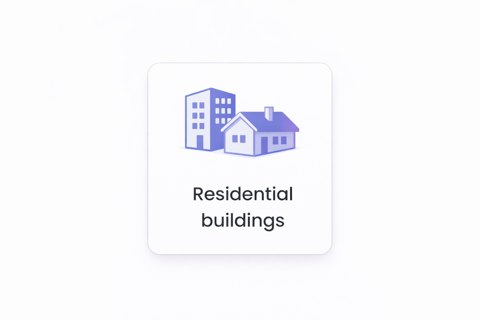 Icon of a multi-story building and a house with the text "Residential buildings" underneath.