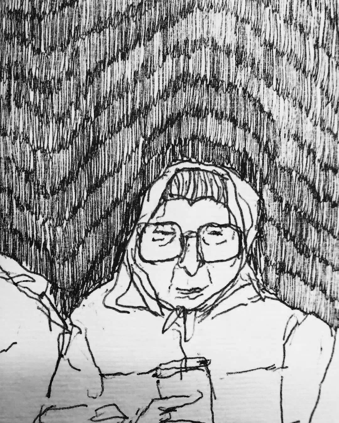 "Bubbe." 2014. Ink and Paper. 3 x 3."