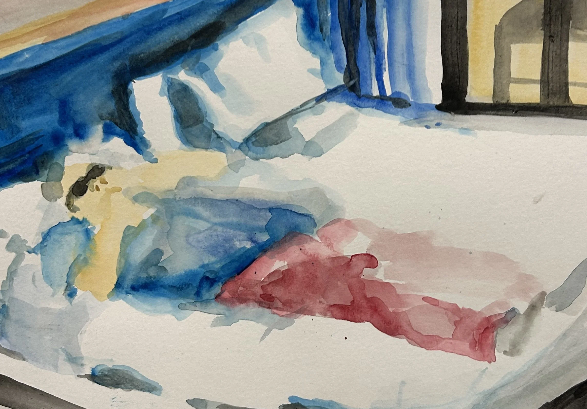 "Thought Blocking." 2025. Watercolor on Paper. 9 x 11 1/4."