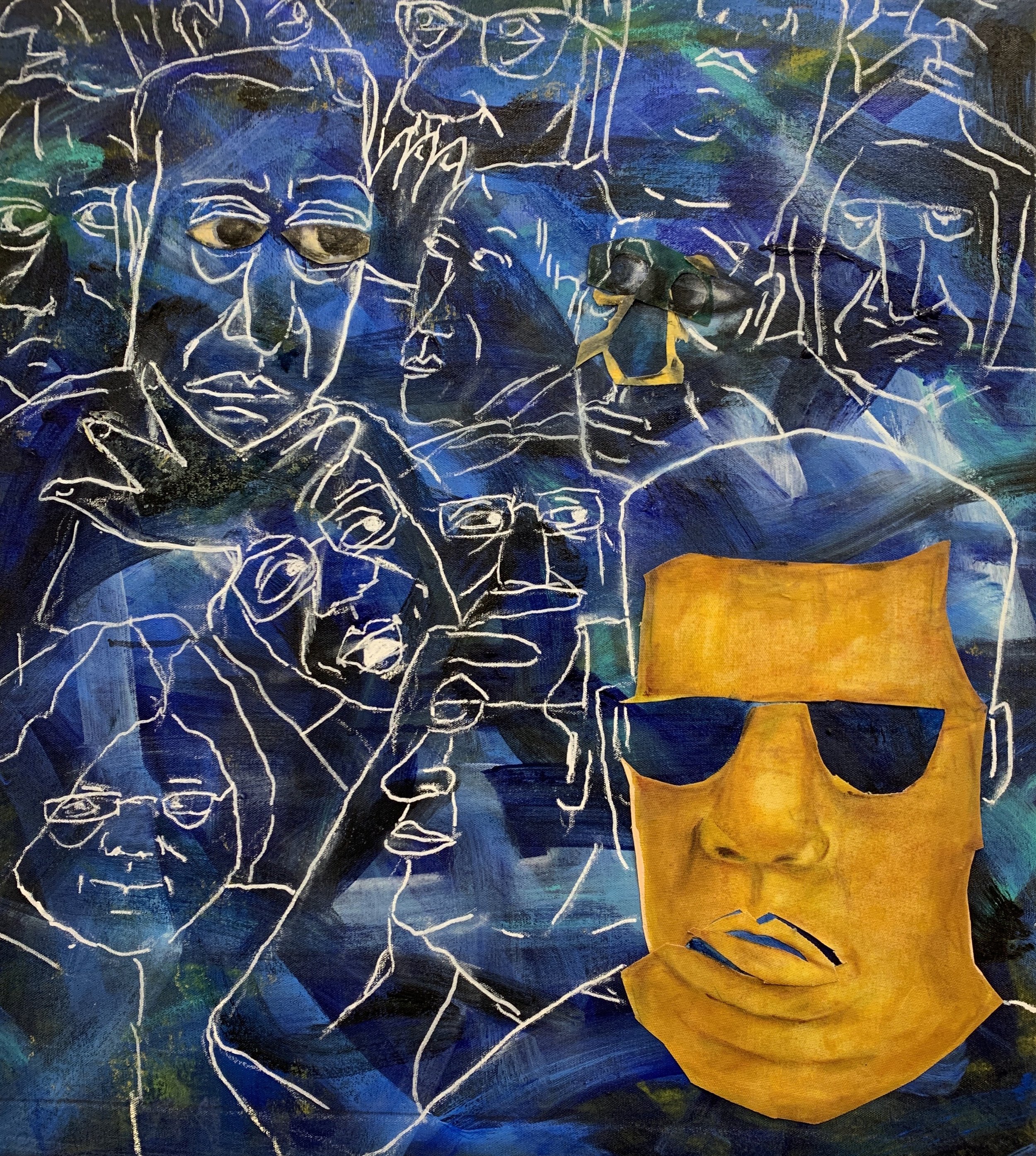 "Untitled." 2016. Oil on Canvas-Collage. 32 x 32."