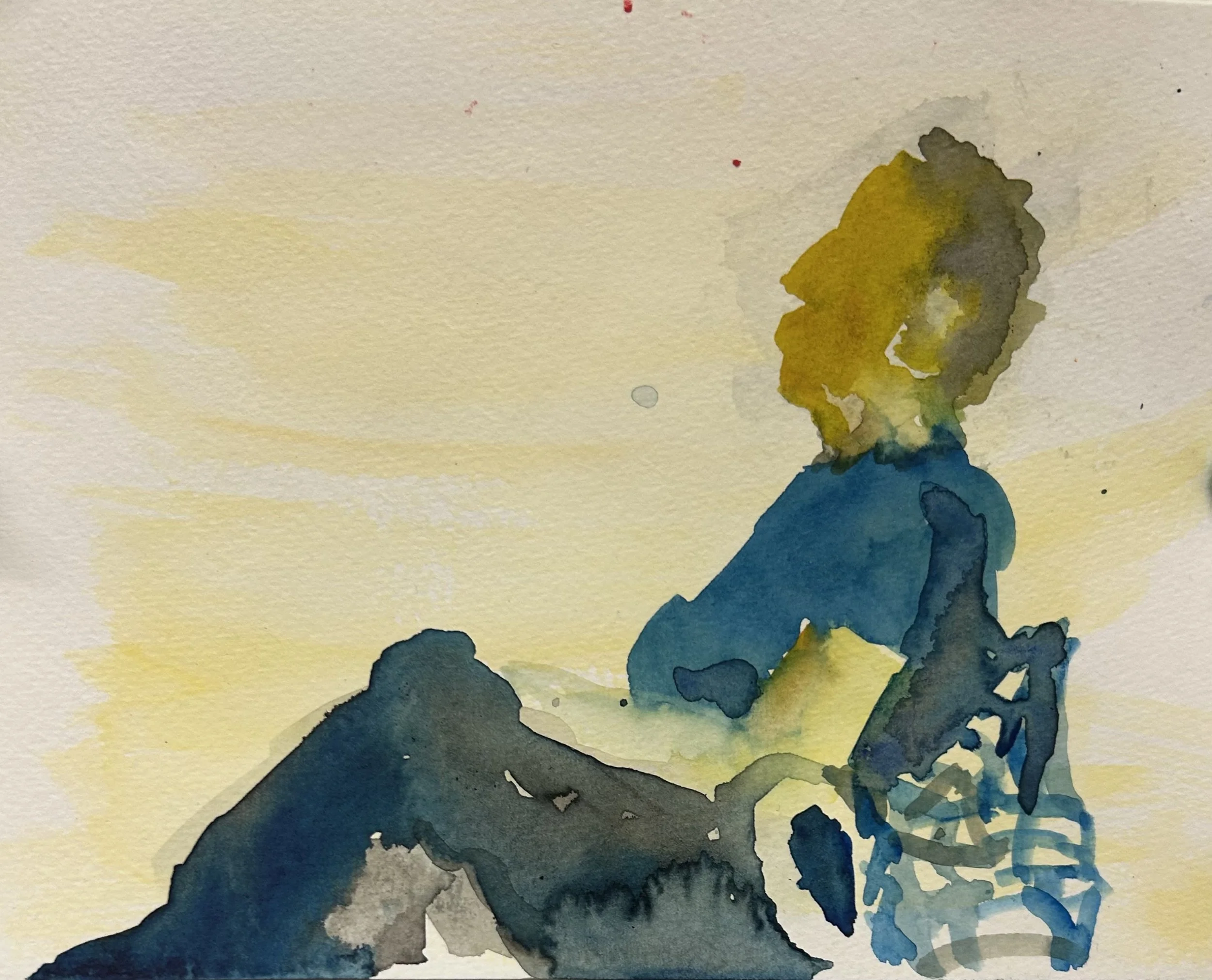 "Privacy Settings." 2025. Watercolor on Paper. 11 1/4 x 9."